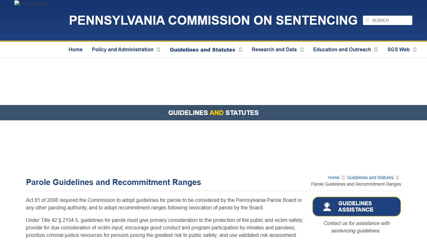 Parole Guidelines and Recommitment Ranges – Pennsylvania Commission on Sentencing