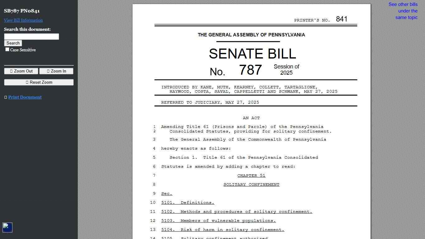 2025-2026 Regular Session SB 787 PN 0841 Bill Text (HTM)