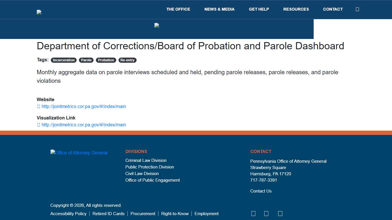 Department of Corrections/Board of Probation and Parole Dashboard – PA Office of Attorney General